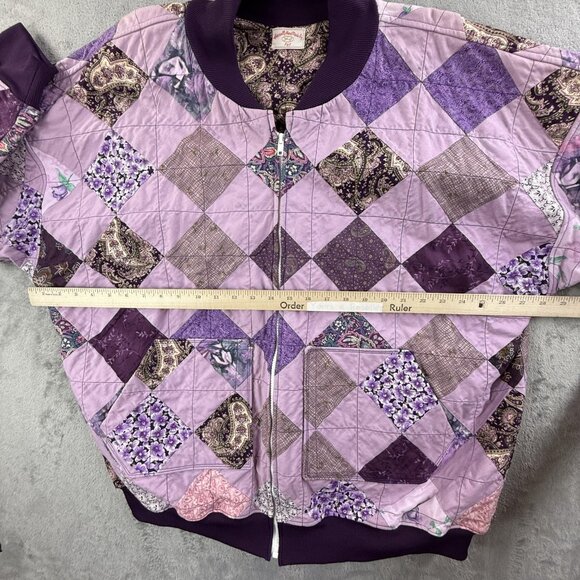 Vintage Patchwork Quilted Bomber Jacket Womens 2X Paisley Floral Handmade 90s - Picture 7 of 16